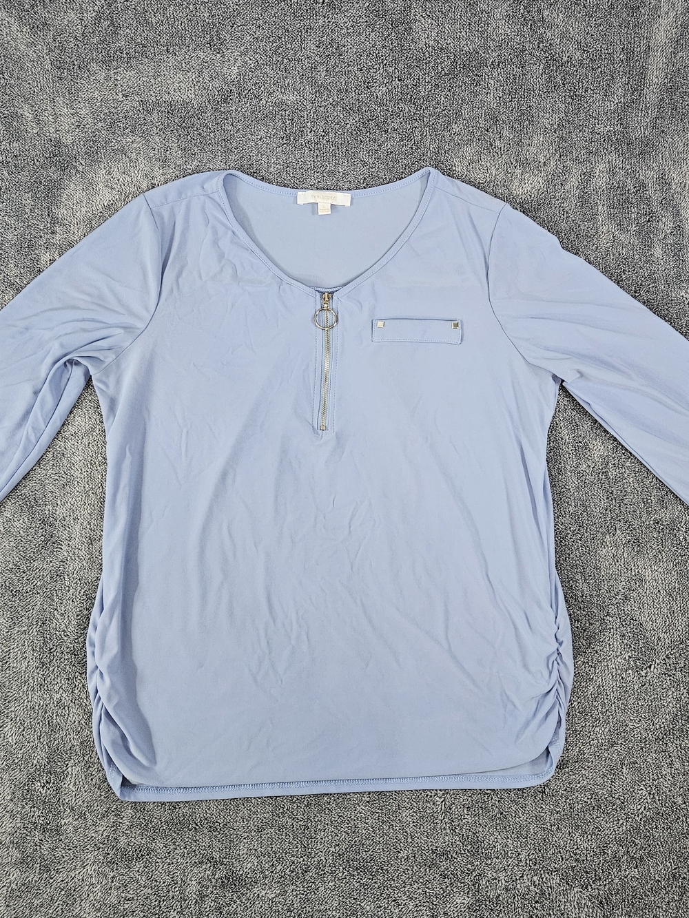 Women's Light Blue Long Sleeve Zip-Detail Top Size L